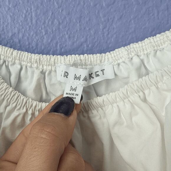 Women's After Market Blouse White Off the Shoulder Pearl Beaded Medium Cotton - Picture 5 of 6